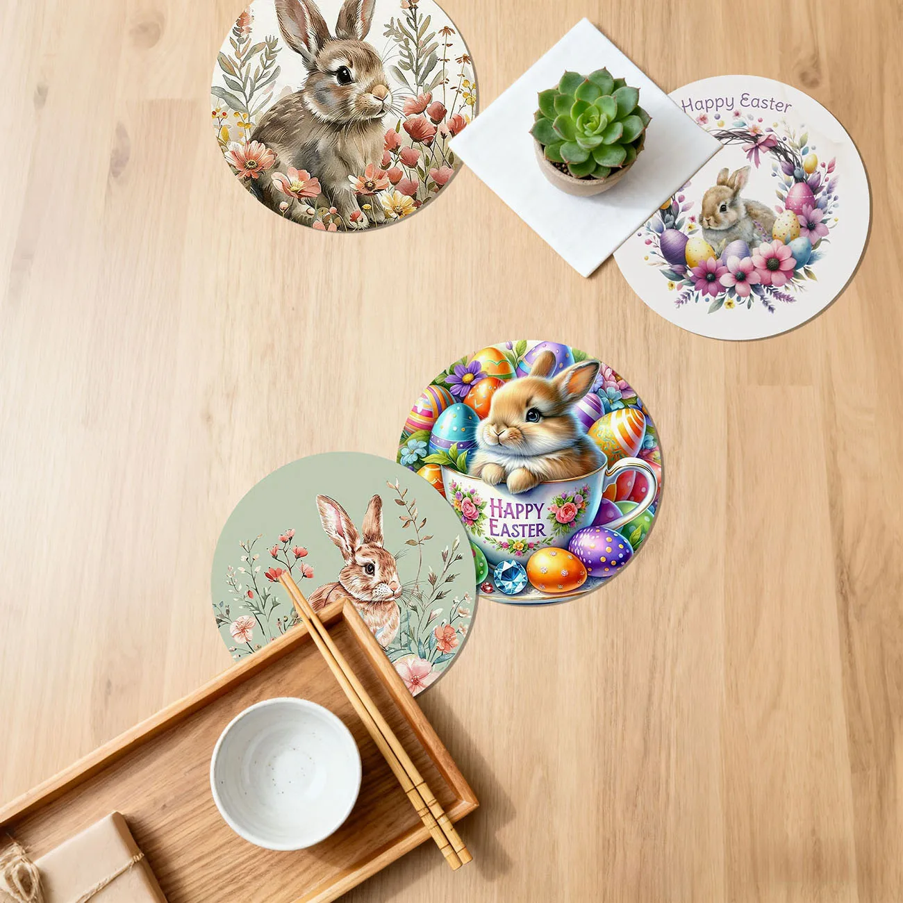 4-piece set - wooden placemat, anti slip and heat-resistant, desktop protection, dining table decoration, restaurant gift