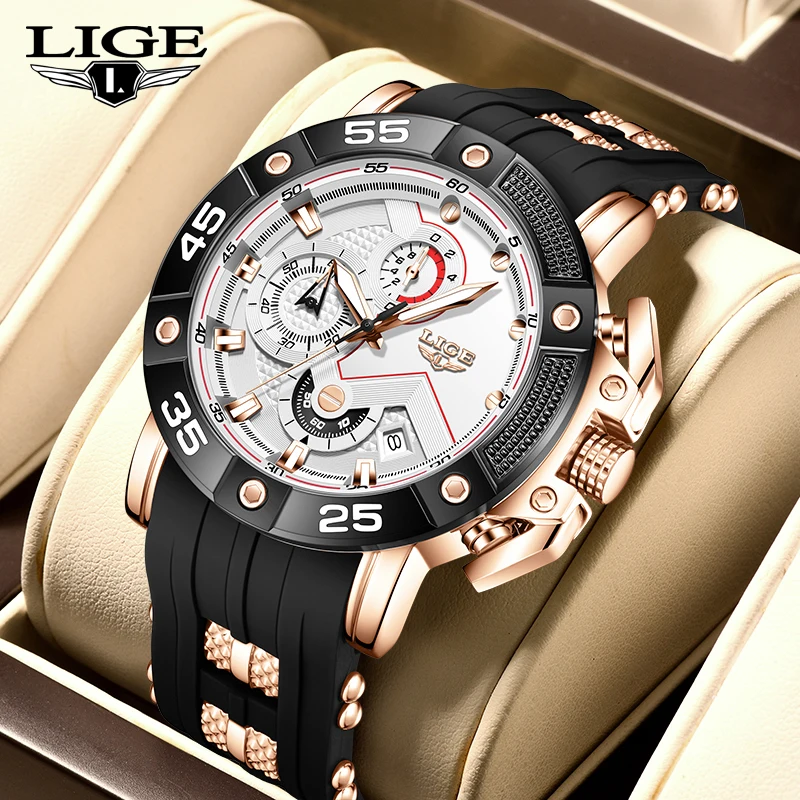 

LIGE Brand Fashion Watches Men Sports Big Dial Luxury Mens Watch Quartz Waterproof Luminous Chronograph Wristwatch Reloj Hombre