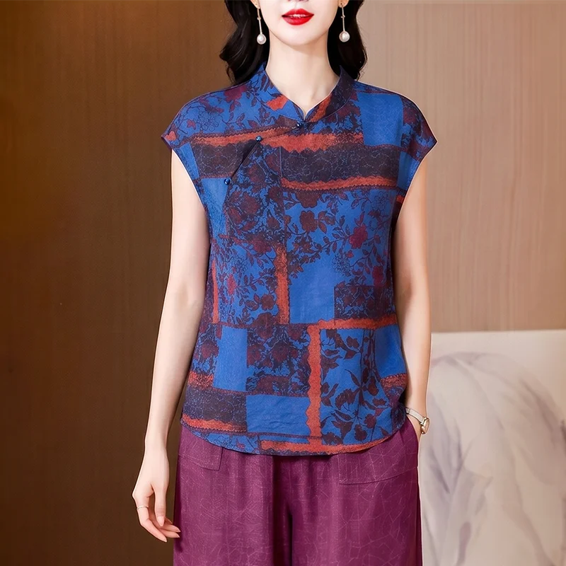 Slimming plus Size Women's Top New Summer Chinese Style Base Shirt Versatile Retro T-Shirt Commute Artistic Regular Fit Long ...