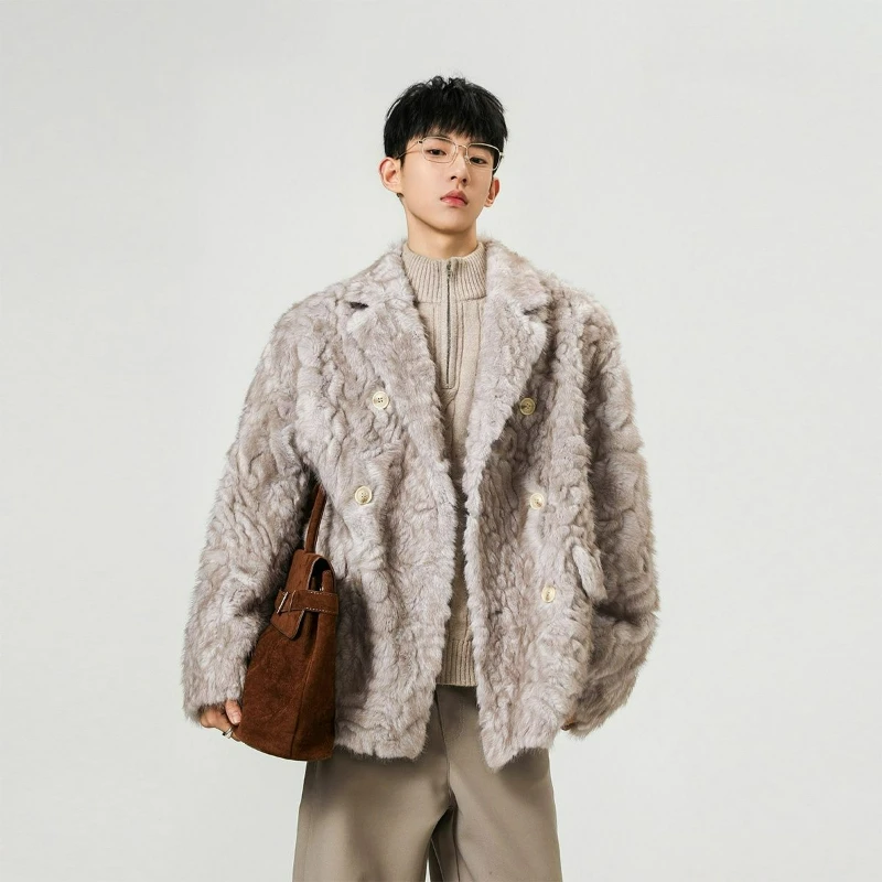 

Fashionable Suit Fur Men's Coat 2026 Autumn Winter New Style Double-breasted Lapel Warm Thick Casual Versatile Cool Overcoat