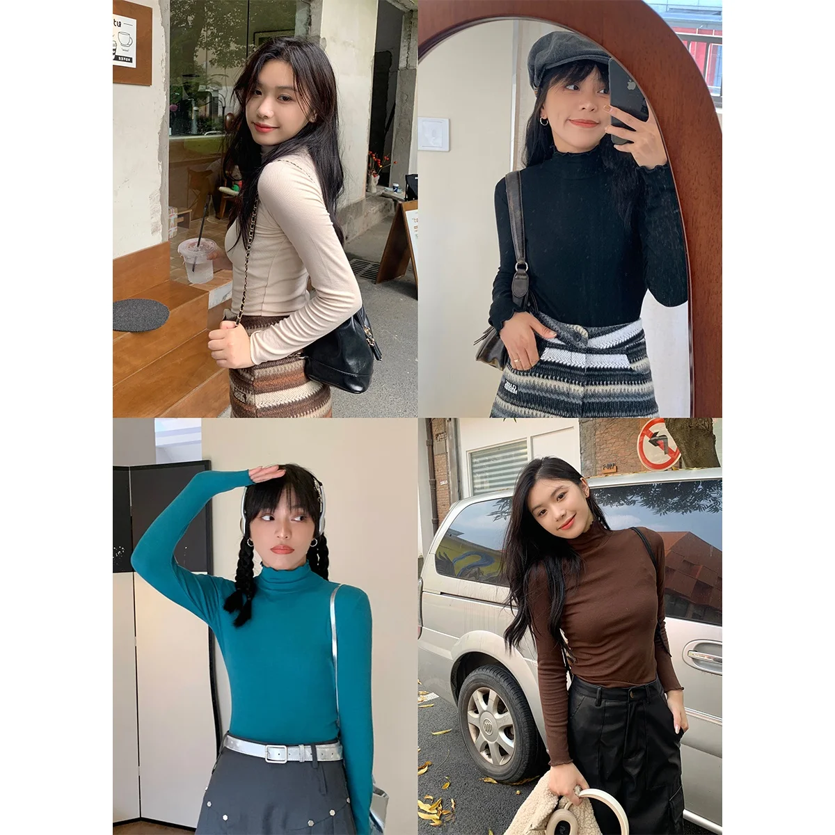 

NIDEBLA Korean Sle Long Sve Knitted Base Layer Top Women's Slimming f High Collar T-irt Autumn Faionable