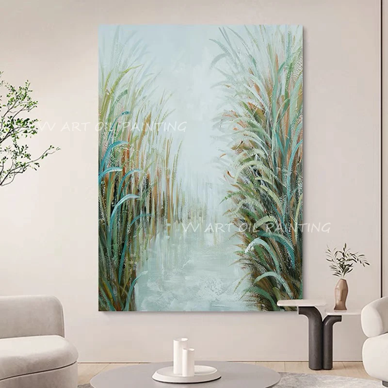 Green tree grass 100% Hand Painted Oil Paintings Hand made on Canvas Art Wall Pictures For Living Room Home Wall Decor 100% H