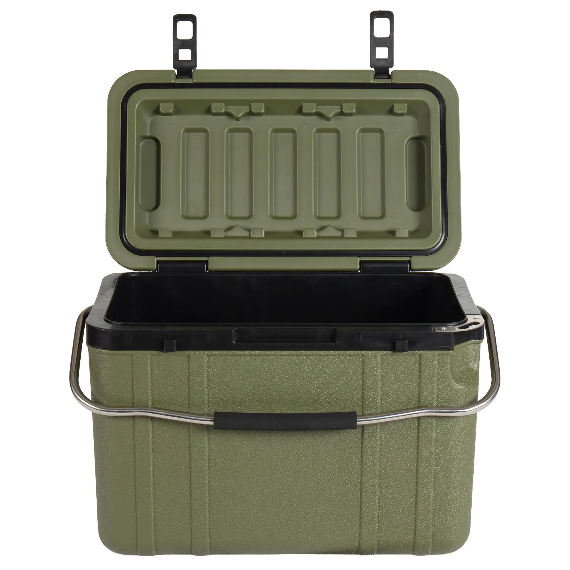 Green 25Qt Insulated Cooler Ultra-Light Hard Shell Ice Chest Scratch Impact Resistant Portable Handle Secure Latches Outdoor Use