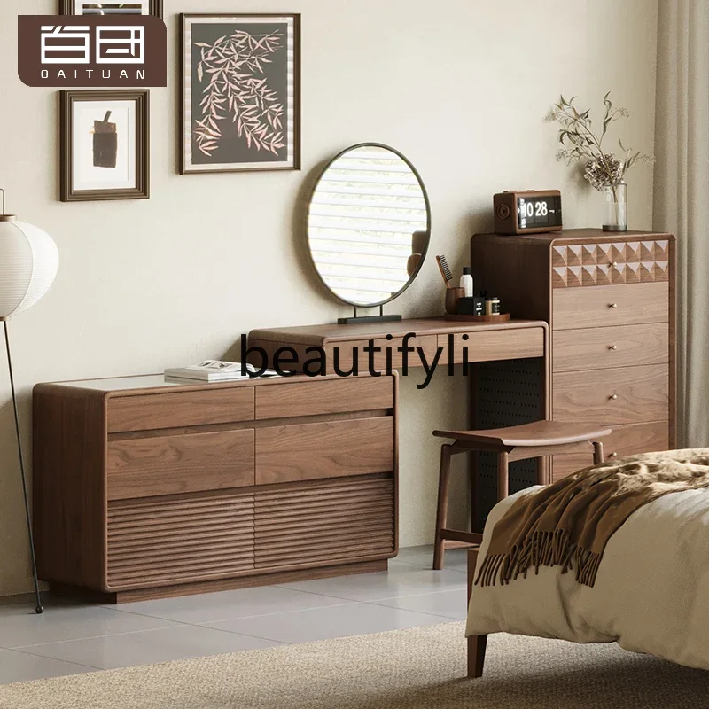 

New Chinese style North American black walnut cosmetic table solid wood dresser chest integrated bedroom chest of drawers0746