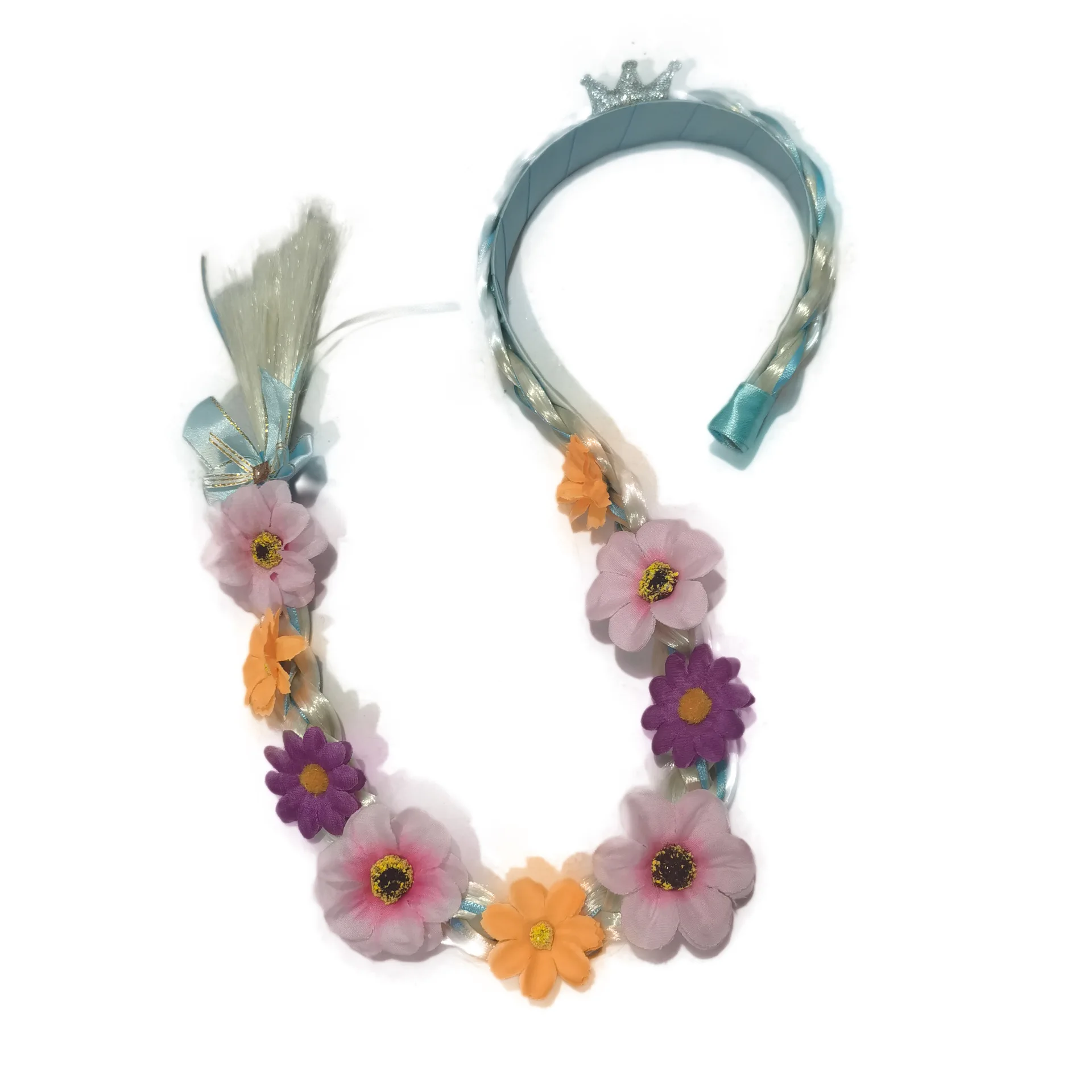 شعر مستعار للأميرة طويل الشعر، غطاء رأس جديلة، ملابس أطفال جديدة، عصابة رأس لعيد الميلاد