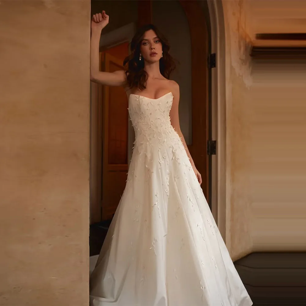Personalizado elegante vestido de casamento cetim vestidos de novia barco pescoço alta costura elegantes apliques vestidos para noivas 2025