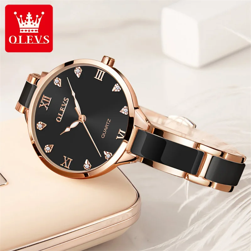 Reloj Mujer OLEVS Ladies Wrist Watches Crystal Watches Women White Ceramics Rose Gold Watch Dress Montre Femme New