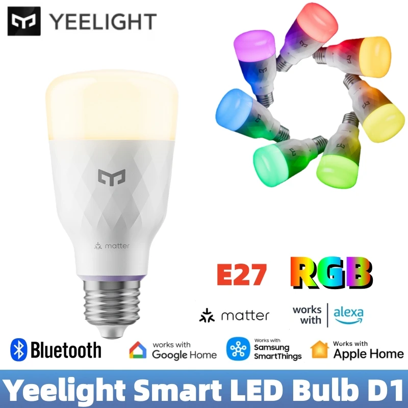 Yeelight Smart LED Bulb D1 RGB Color E27 Bluetooth Connection Dimmable 2700-6500K 1300lm Smart Voice Control For Apple Home App