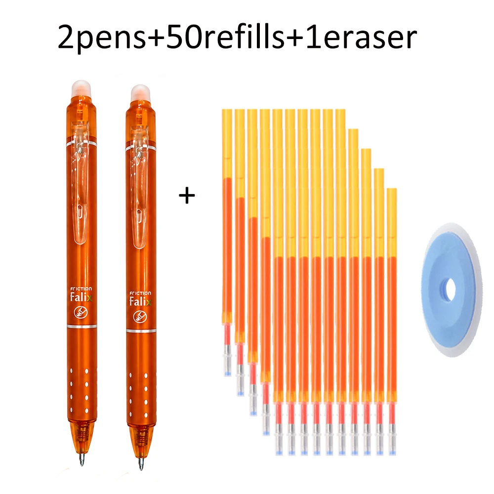 Set van 0,5 mm dikke, uitneembare, uitwisbare gelpennen met grote capaciteit, inclusief 50 navulinktpatronen en 1 gum, voor school, kantoor, schilderen en schrijfbenodigdheden.