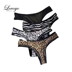 New Leopard Zebra Print Sexy Thong Panties for Women Seamless Ice Silk G-string Underwear Ladies Tangas Cotton Crotch