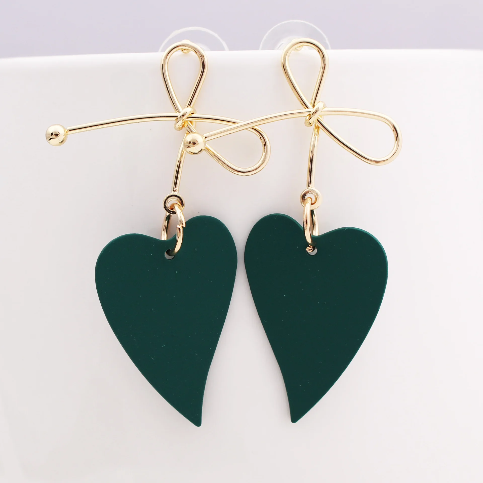 Delysia King Women Cute Heart-shaped Stud Earrings Simplicity Temperament Girl Bow Exquisite Dangler for Birthday Party