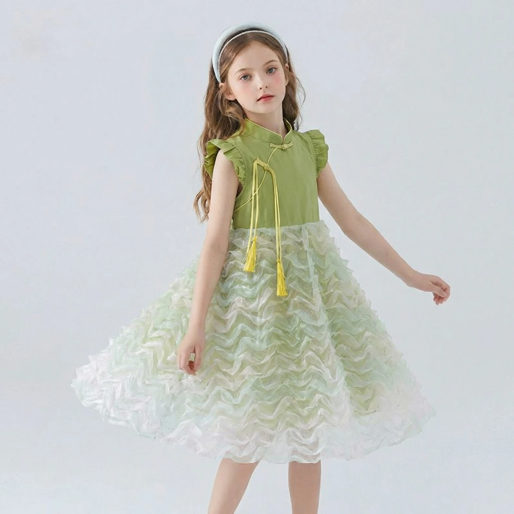 

Платье для девочек SeasonSea, новое, в китайском стиле, шелковое, 110-140 см, повседневное, милое, для девочек 4-12 лет, для ежедневной носки и праздников, детская одежда