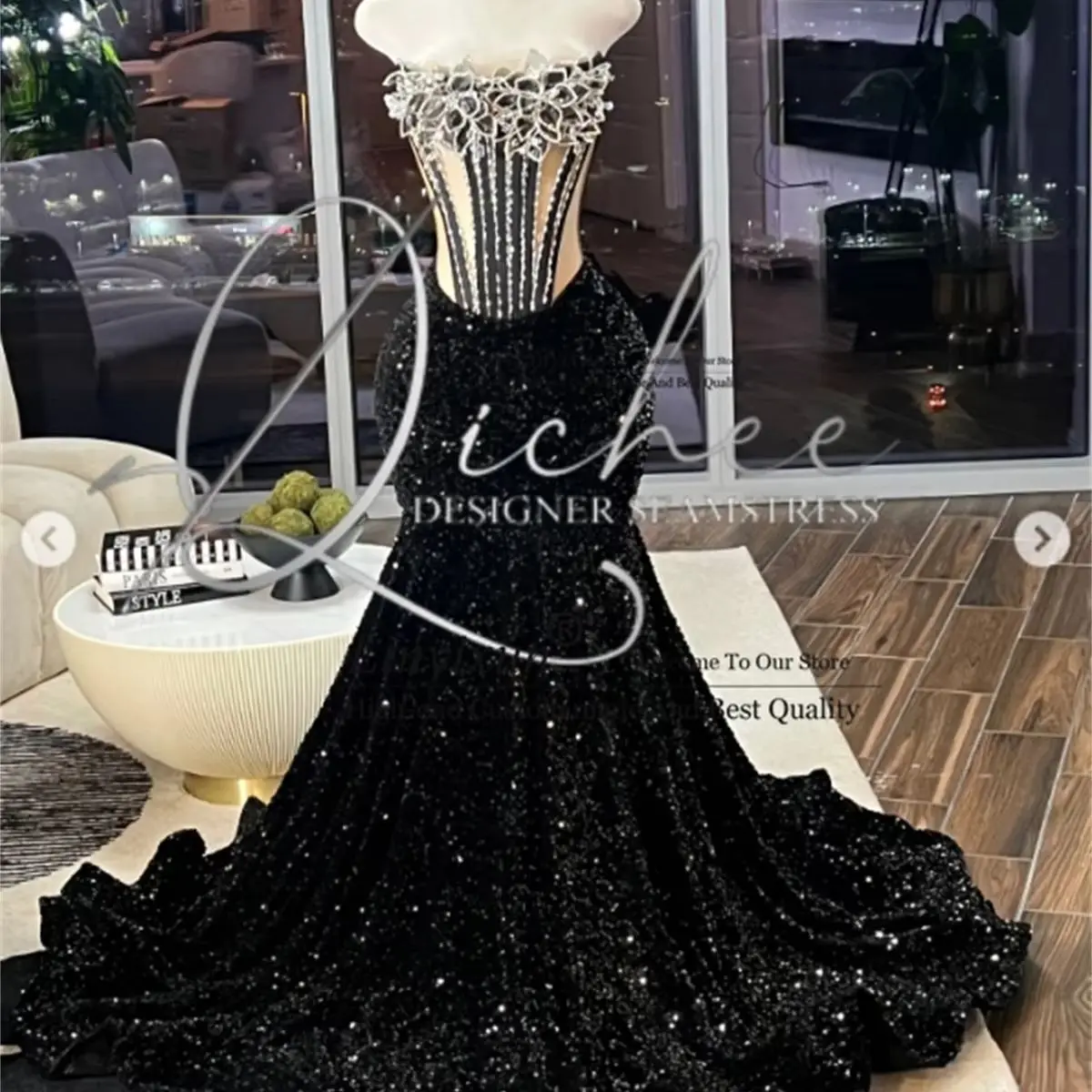 

Luxury Beaded Floral Mermaid Prom Dress Glitter Long Sequin Shiny Dubai Arabic Robe De Bal Customized Evening Party Gowns