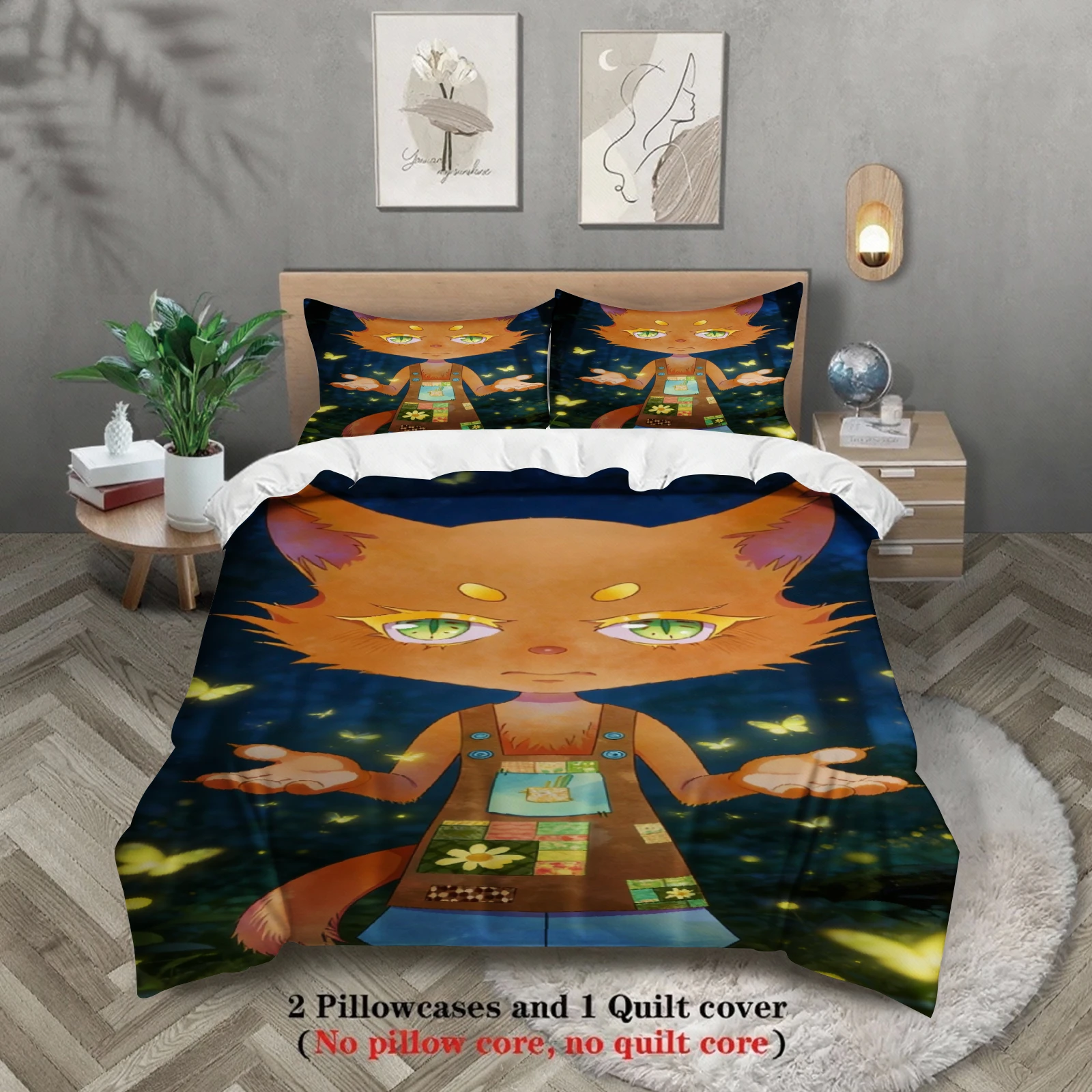 

Black Bedding Set Softville Cozy Town Cute Fern the Quilt Fox With Duvet Cover & Pillowcase For Children's Bedroom Decor