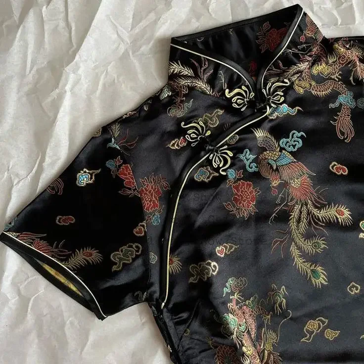 Camisa feminina de cetim vermelho tradição chinesa ano novo chesongam topos blusa de manga curta casamento tang roupas tamanho grande 3xl4xl