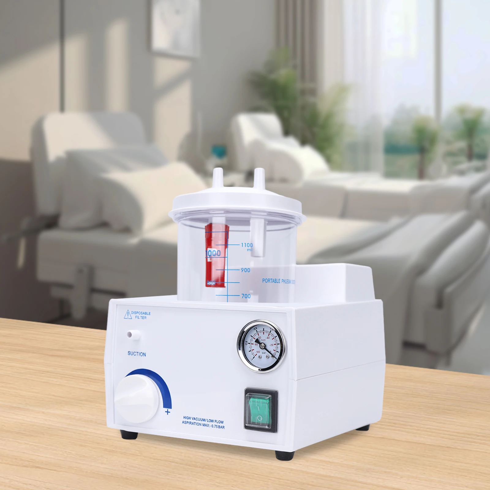 Plastic, Silicon, PC, Pure Copper 1000mL Medical Vacuum Phlegm Portable Suction Unit Emergency Aspirator Machine