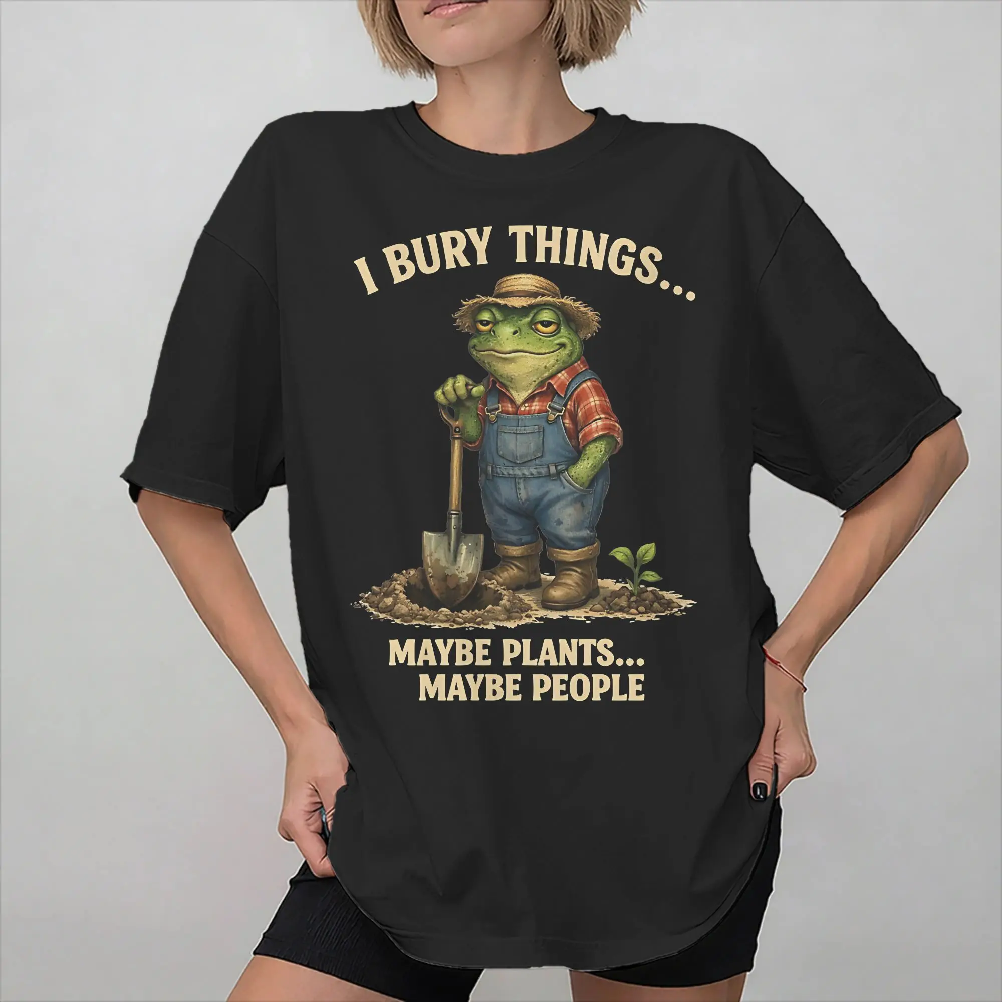 Men Women Printed I Bury Things Maybe Plants Maybe People Frog T Shirt Tee Pure Cotton  T-shirts Clothing