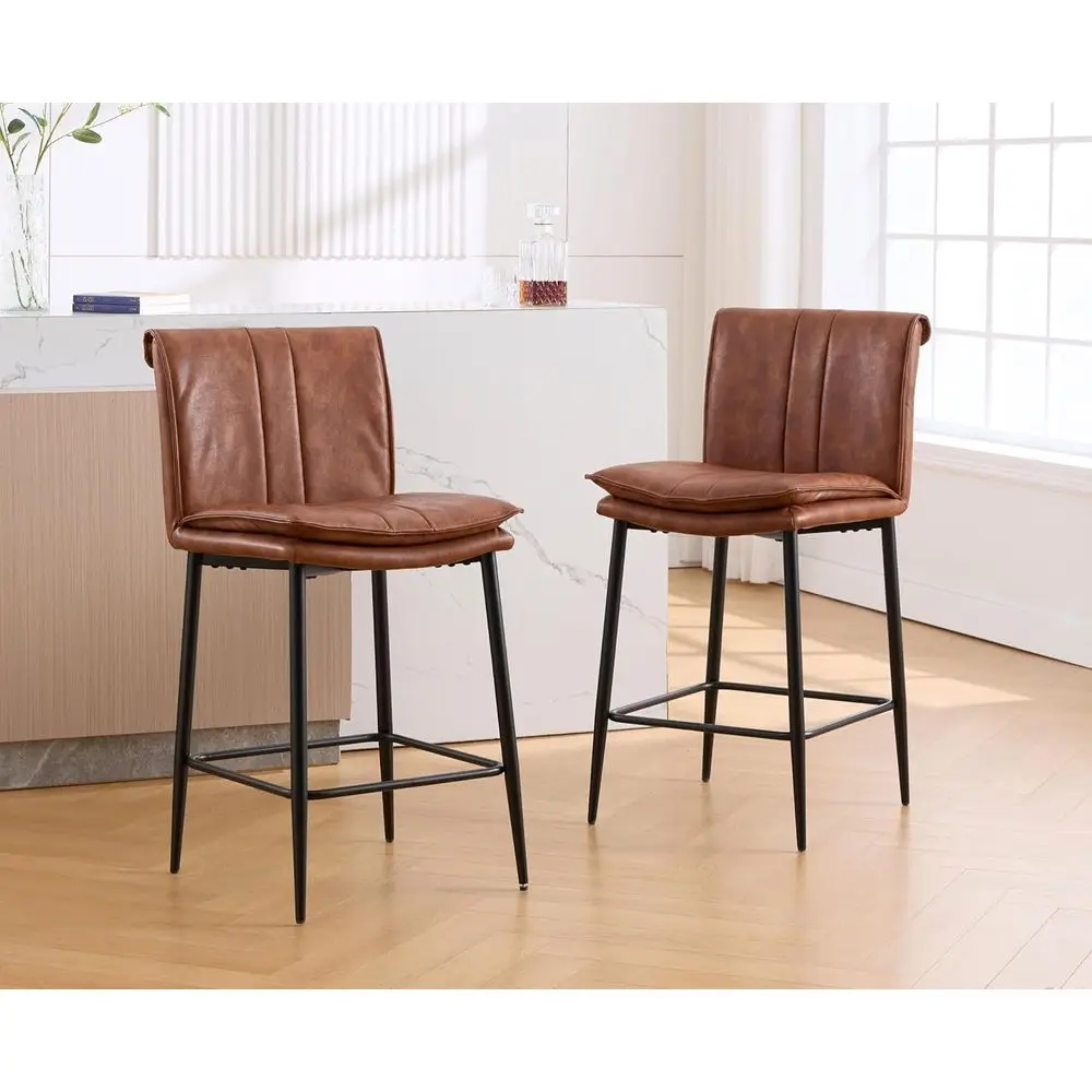 

Комплект из 2 коричневых барных стульев с мягкой обивкой и металлическими ножками для кухонного острова, высота 26 дюймов