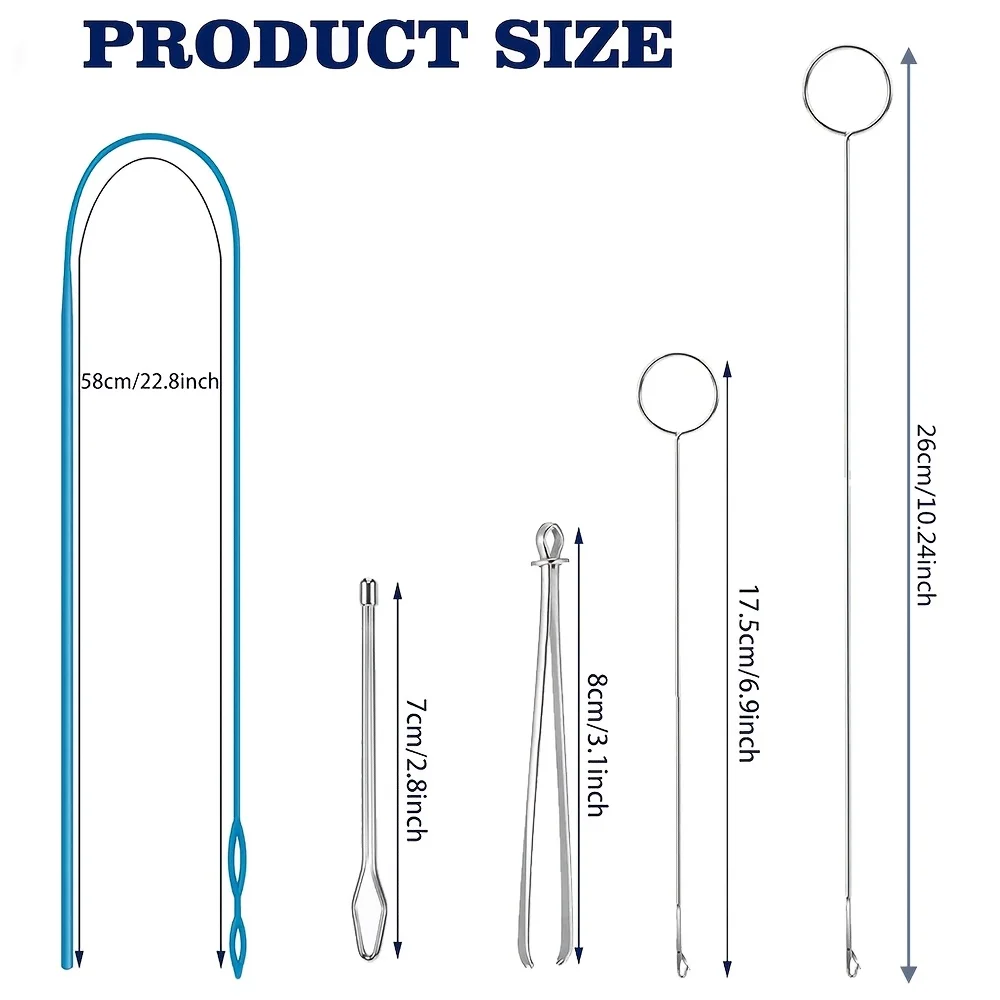 10Pcs Drawstring Threader Tool Set, Loop Turner Hooks, Drawstring Puller Clips, Metal Tweezers For Sewing Craft DIY