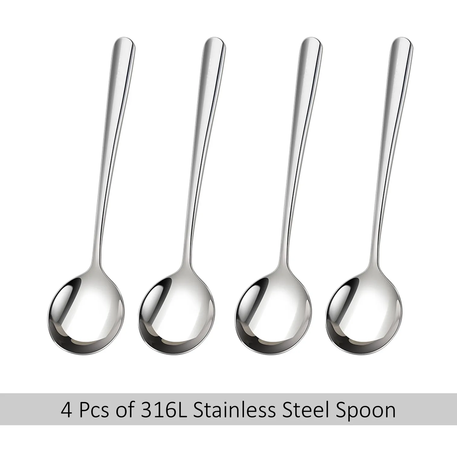 

4 Pieces of LFGB Certificate 99.9% Anti-bacterial 316L Stainless Steel Spoon Well Polished Edge Flatware for Family Dinnerware