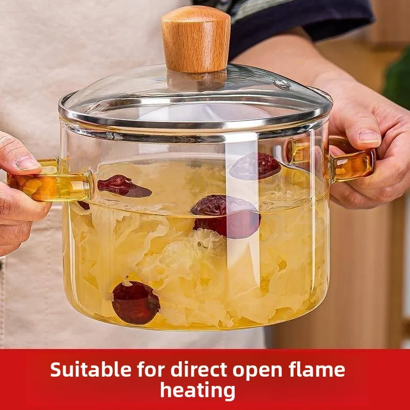 

High Borosilie Glass Soup Pot High Temperature Resistant Direct Burning Transparent Health Care Double Ear Pot