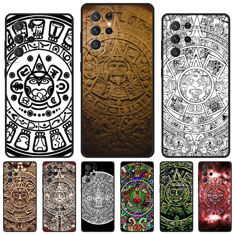 Mayan Calendar Wood Pattern phone case For Samsung Galaxy S24 S23 S22 Ultra Note 10 20 Plus S8 S9 S10 S20 S21 FE Cover