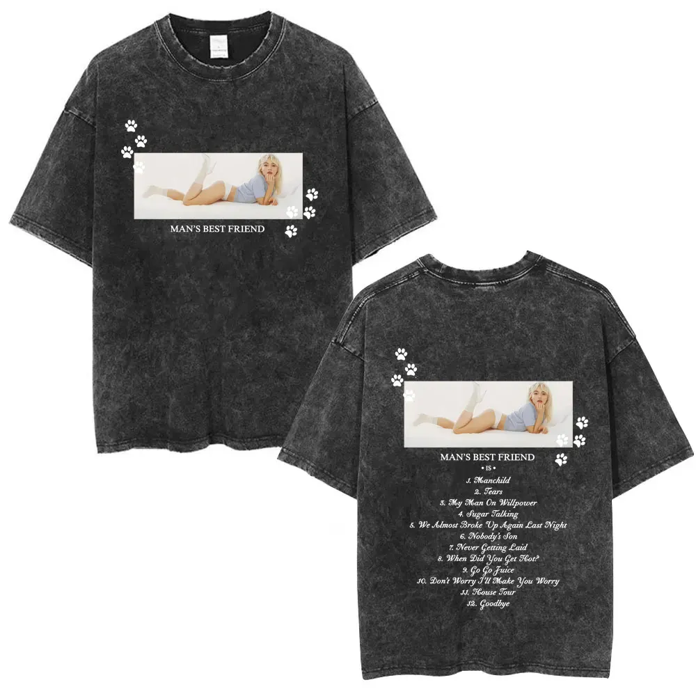 

Singer Sabrina Carpenter Album Man's Best Friend Washed Vintage T Shirt Men Women Fashion Casual Oversized Short Sleeve T-shirts