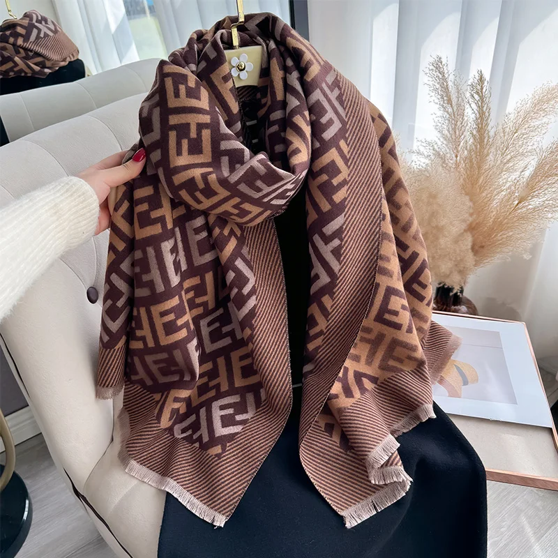 Double sided luxury vintage cashmere scarf Women\'s winter shawl Warm scarf shawl Thick blanket poncho Buvanda Echape