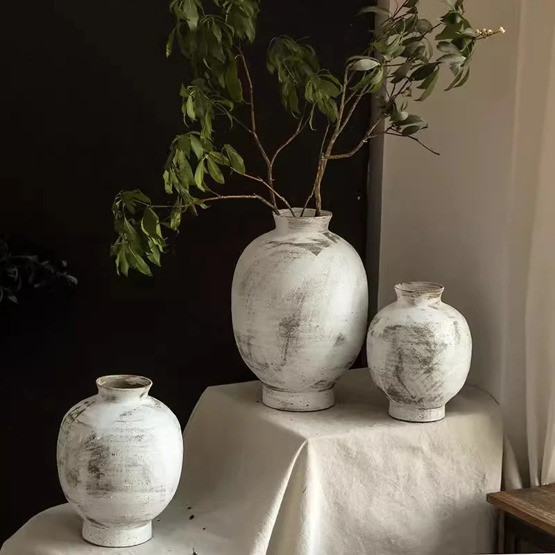 

Wabi-Sabi Style Rough Pottery Flower Vase Zen Vase Arrangement Dried Flowers Medieval Vase Handmade Pottery Jar Ceramic