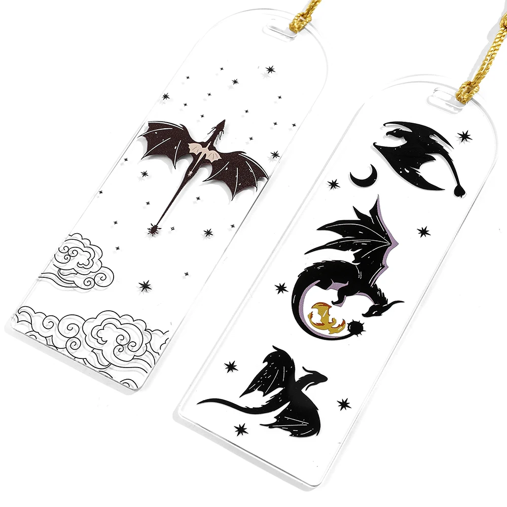 Gothic Punk Black Dragon Acrylic Clear Book Marks Accessories for Men Boys Studying Reading Supplies Collection Gifts Bookmarks