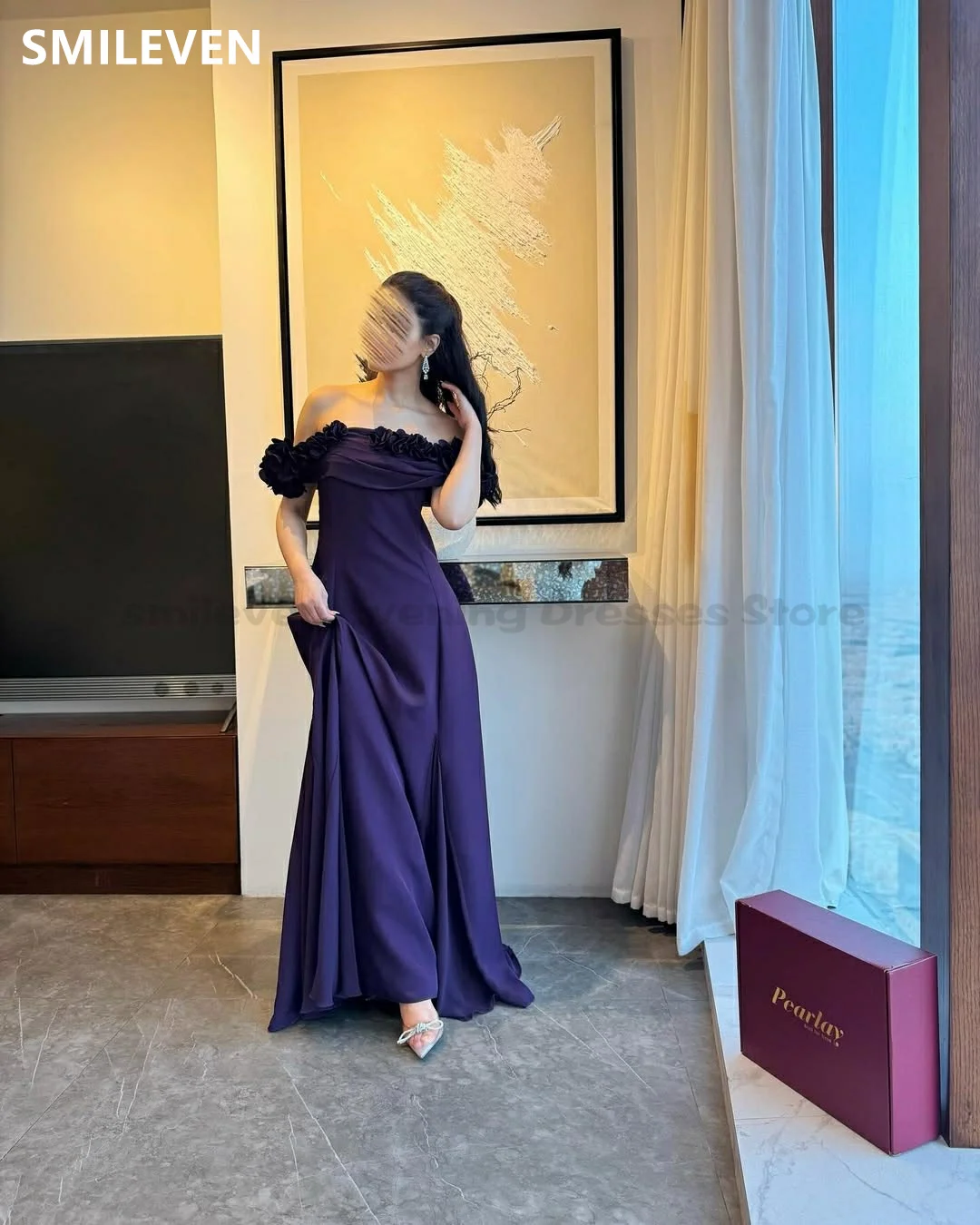 Smileven Purple A-line Evening Dresses Off The Shoulder Elegant Saudi Arabia Prom Gowns فساتين سهرة  Party Dress Customized 2025