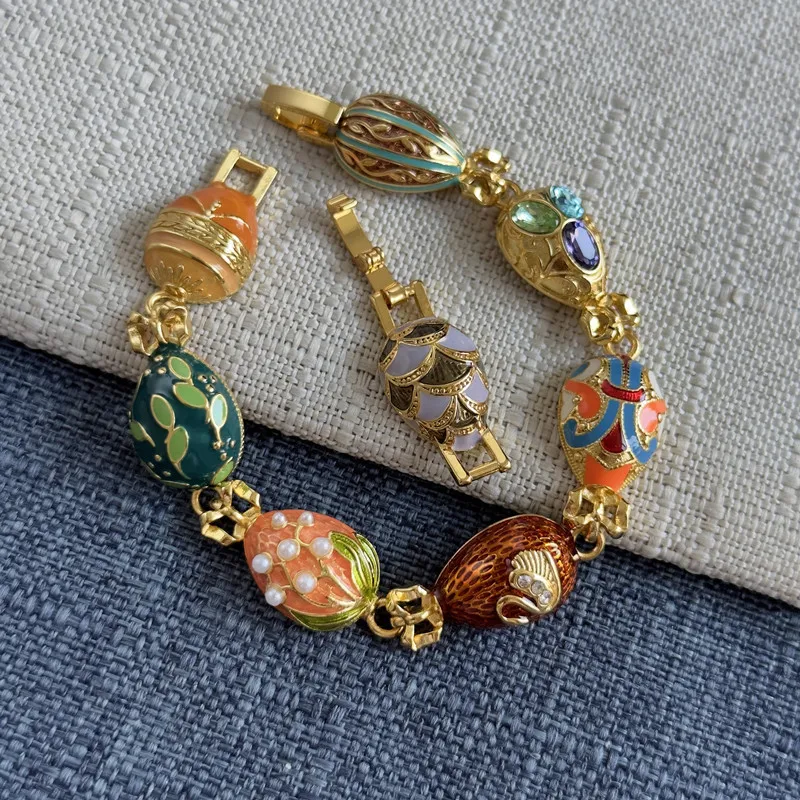 

Colorful Retro Style Hand-painted Colorful Enamel Glaze Colored Egg High-end Removable Bracelet Medieval Ornaments for Women