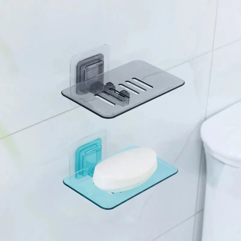 1PC Transparent Drain Soap Holder No Punch Paste Wall Mounted Shower Toilet Suitable For Plastic Storage Box