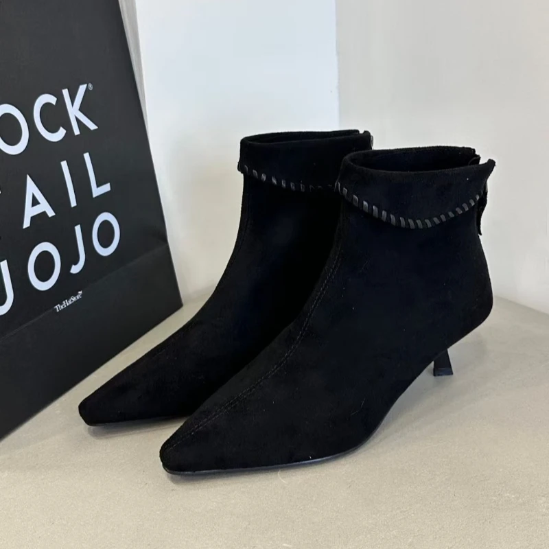 

Women Boots Pointed Toe High Heels Shoes Suede New Designer 2025 Fashion Winter Party Brand Sexy Boots Dress Elegant Woman Botas