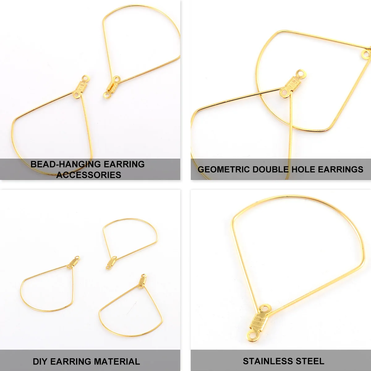 50pcs Ear Ring Loops Accessories Stainless Steel Fan Shape Golden Diy Charms For Jewelry Making Supplies Craft Projects