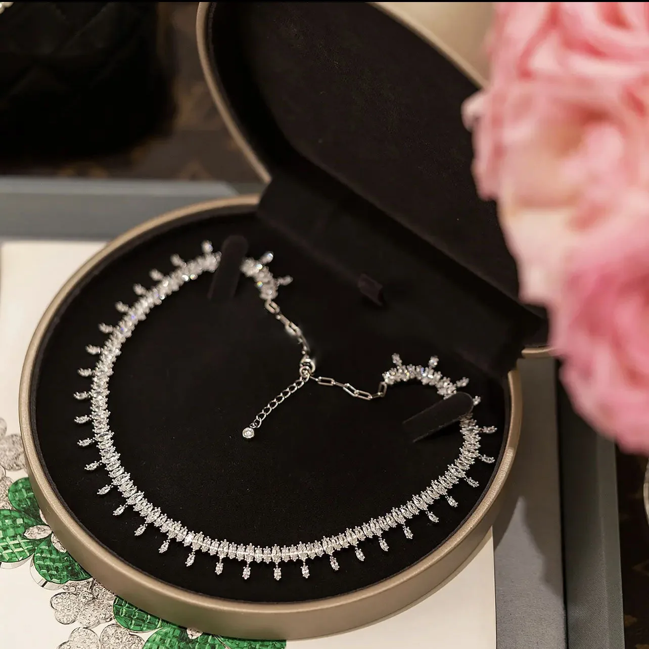 S925 Sterling Silver Necklace Light Luxury Zircon Inlaid Female Streamer Necklace Elegant Delicate Daily Wear Jewelry For Women