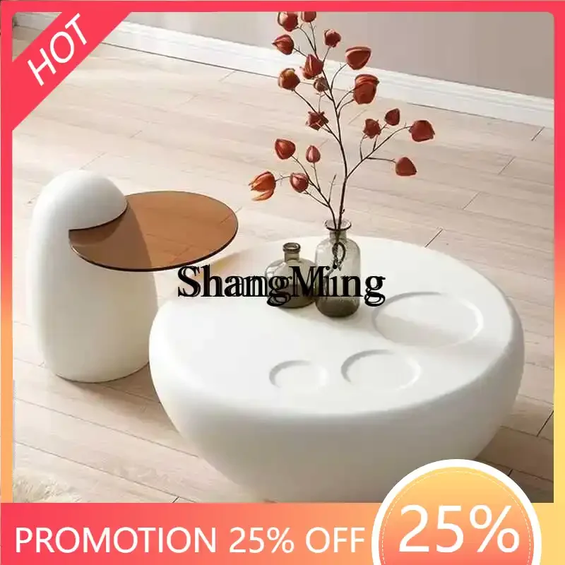 

ZYY cream wind cat claw coffee simple small apartment living room household light luxury round edge table glass combination