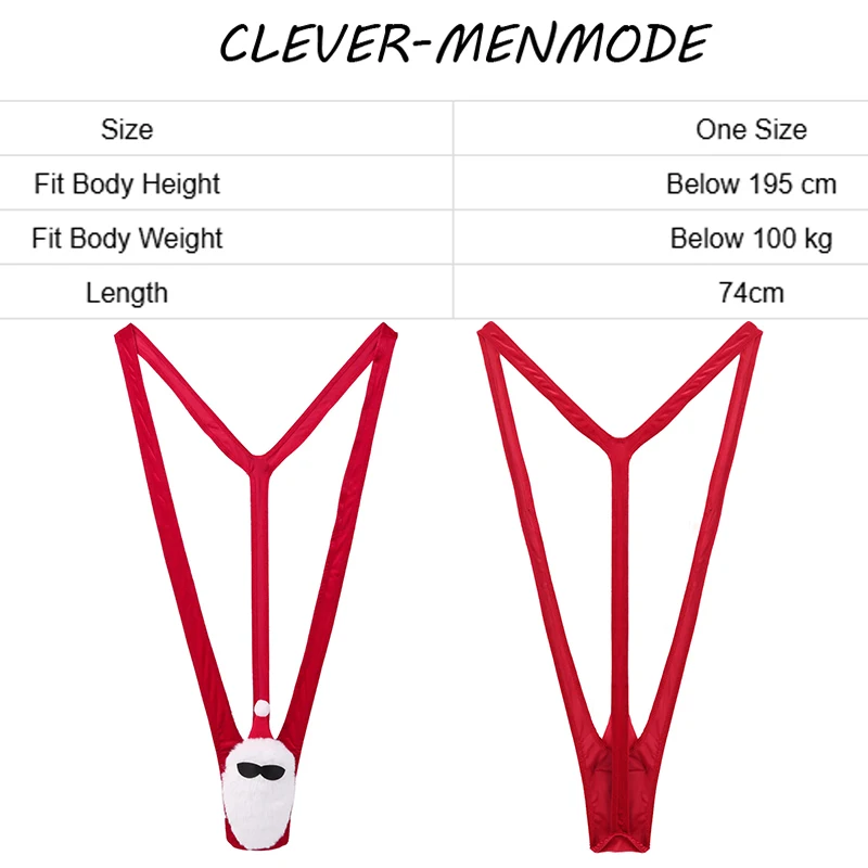 Mens Sexy Sheer T Back Open Crotch V-Shaped Bodysuit Porn Transparent Plush Lingerie Christmas Mini Panties Sissy Erotic Costume