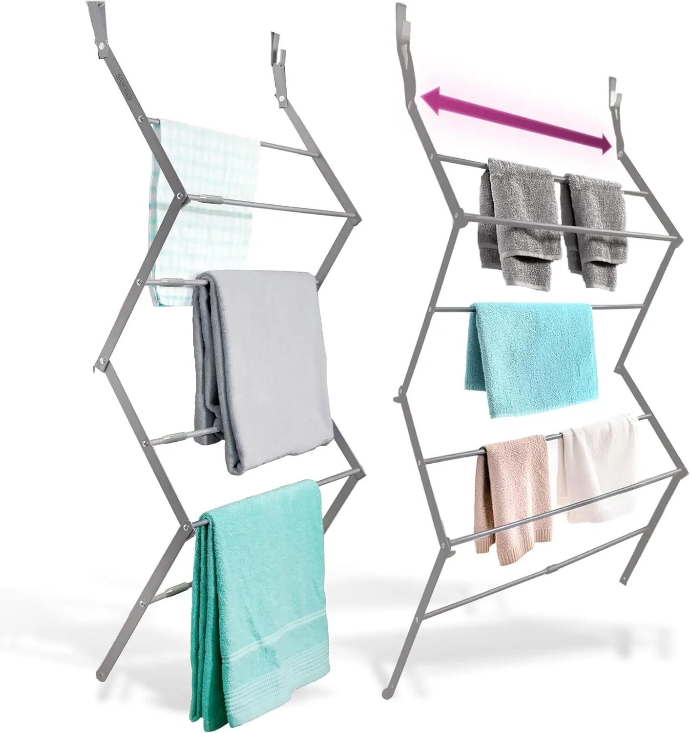 

Over The Door Expandable Telescopic Drying Rack, Clothes Organizer, Towel Hanger, Laundry, Collapsible, Gray