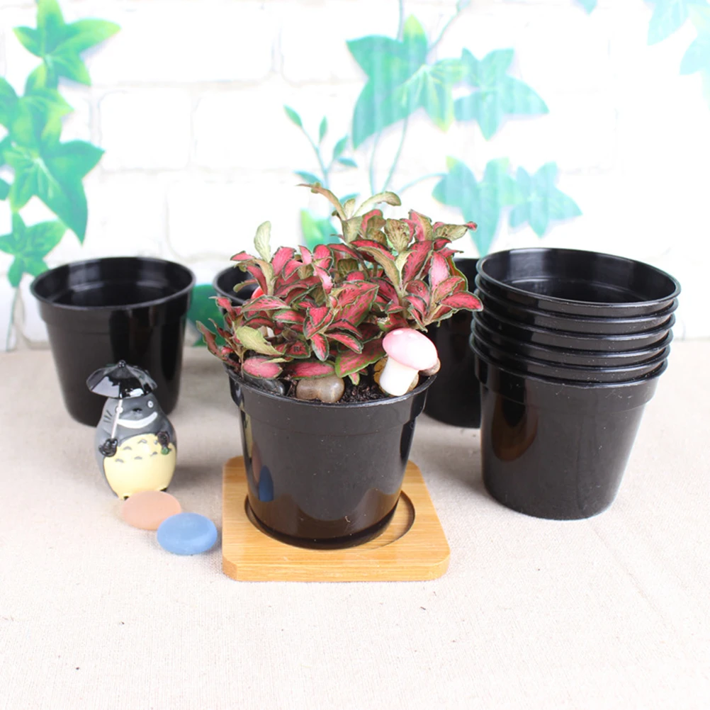 

5pcs Black Plastic Succulent Pots Thickening Chunky Vientiane Basin Deep Round Flower Planters Garden Decor Wedding Favor Kids