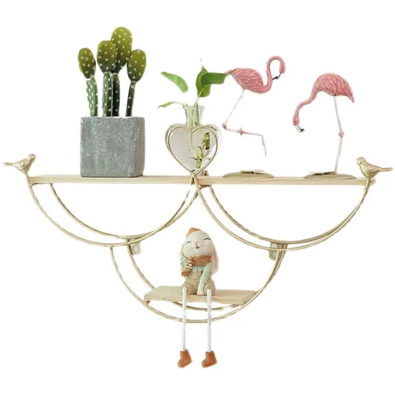 No Drill Wall Mounted Shelf Living Room Decor Light Luxury Wall Hanging Storage Display Rack Wall Shelf