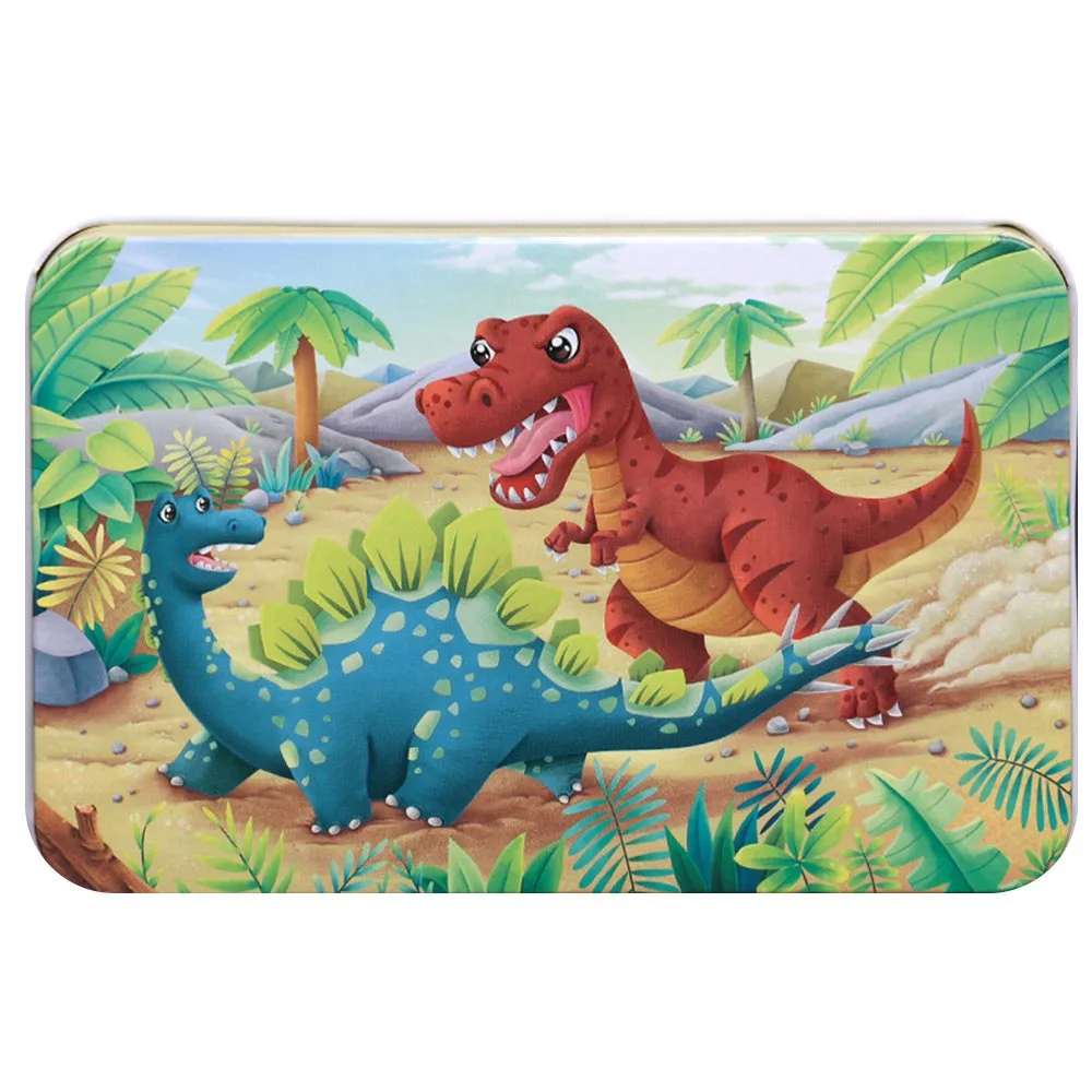 

60PCS Creative Multicolor Cartoon Puzzles Iron Box Wood Wooden Puzzle Color Cognition Educational Toy 3-6 Years Old