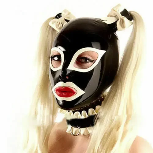 100%Latex Rubber 0.4mm Hood Costume Black Headgear Cosplay Maid Masquerade