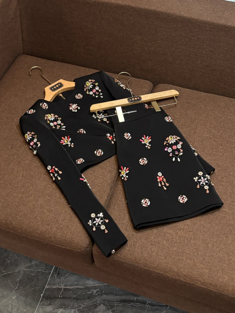 

High-End Design ort Diamond-Encrusted Two-Piece Set Fragile Faion Heavy Embroidery A4 Women's Autumn Collection