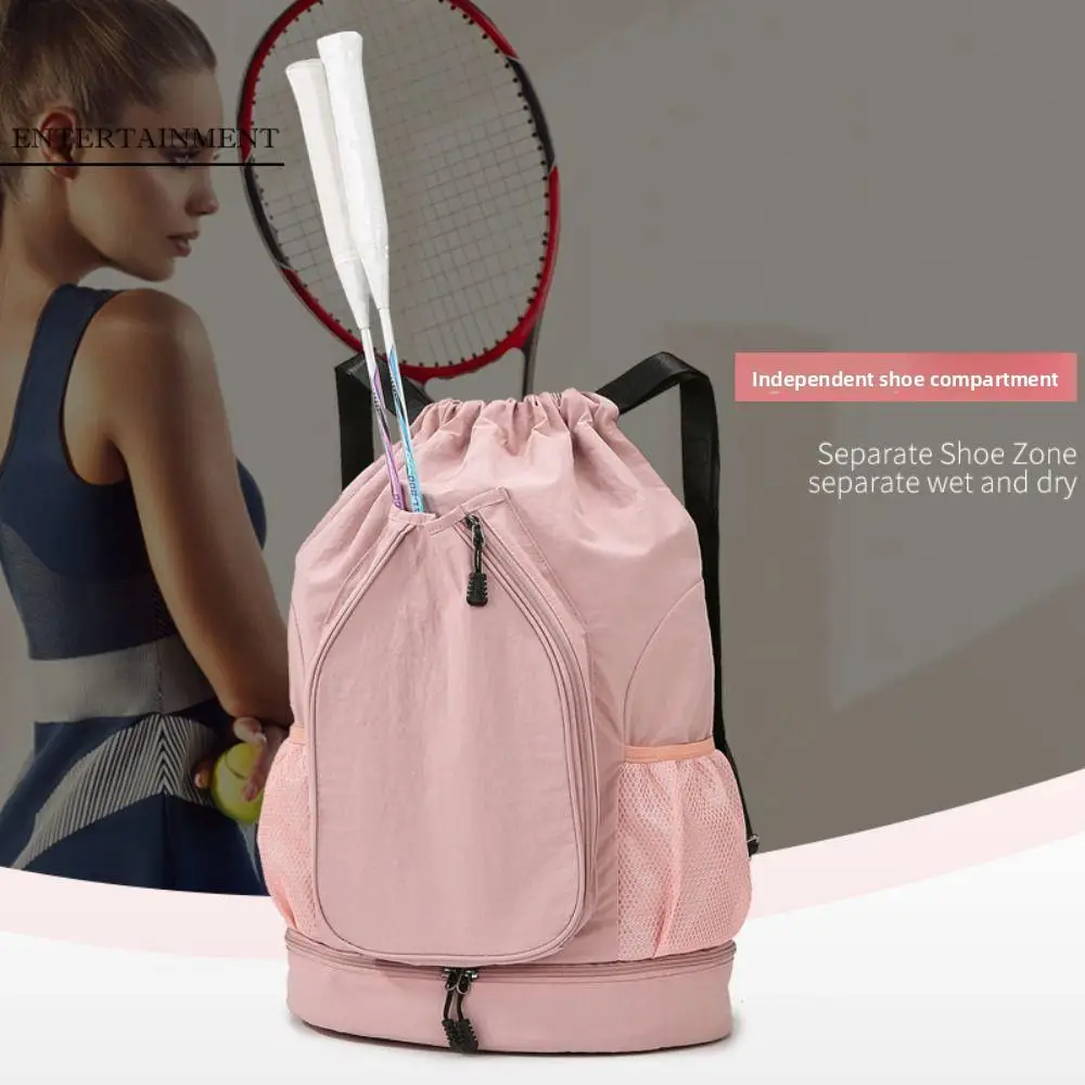 

2 Rackets Tennis Racket Backpack Large Capacity with Shoes Pocket Gym Pack Casual Waterproof Drawstring Fitness Bag Travel