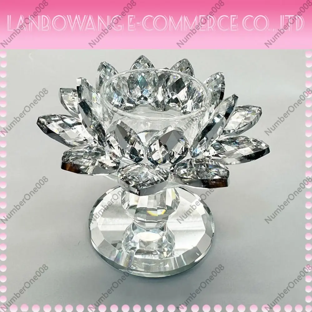 Practical Bright Crystal Lotus Candlestick Elegant Durable Glass Candle Stand Ornament Flat Bottom Lotus Flower Figurines Dinner