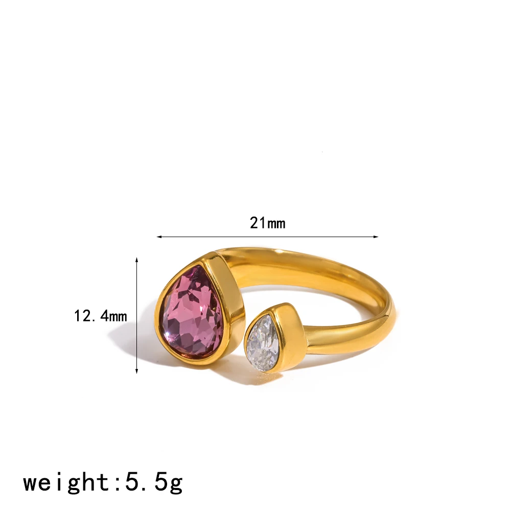 Modischer Damen-Ring mit Exquisitem Wassertropfen-Design aus Kubischem Zirkonia, 18K Vergoldet, Wasserfester Edelstahlschmuck – Detail 8