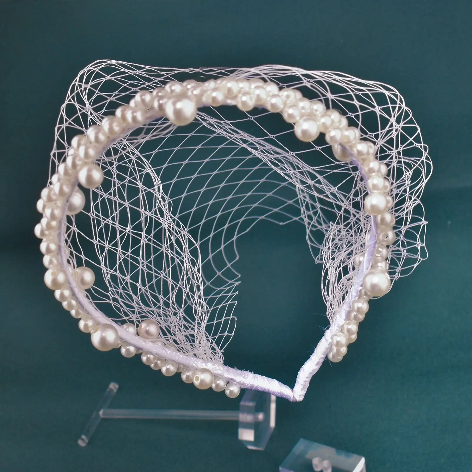 JM26 velo de jaula de tul con perlas, velo de jaula de boda con diadema, cubierta para la cara, tocado de novia, accesorios de boda