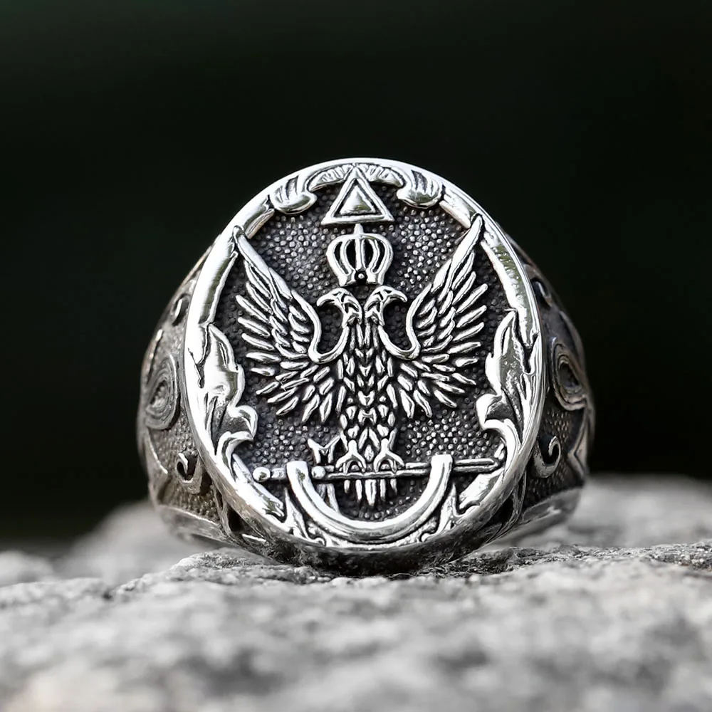 new Vintage Cool Stainless Steel Eagle Man Ring With A Coat Of Arms Of The Russian Product High Quality FASHION Jewelry