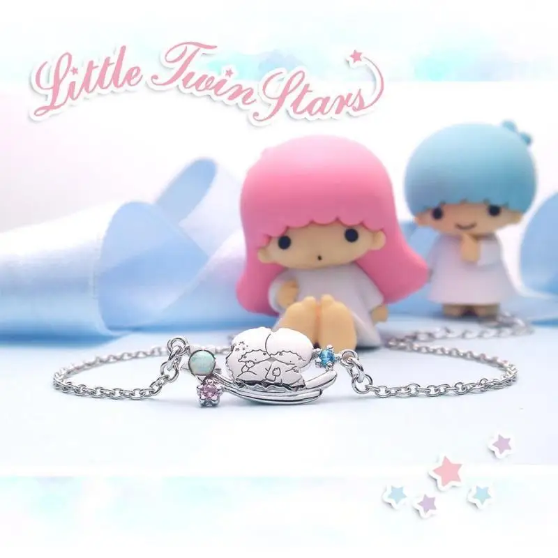 Kawaii Cute Sanrio Twin Star Silver Plated Bracelet Silver Ornament Meteor Cartoon Anime Cute Girl Birthday Gift for Children